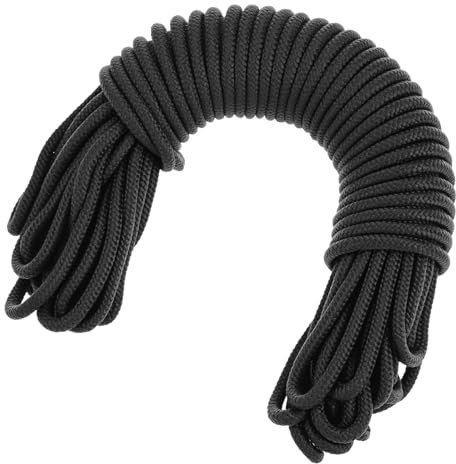 QWORK Högkvalitativt nylonrep 6 x 20 m, svart, rivbeständigt och lätt paracord för tältlina, spännlina, båtkoppel med mera