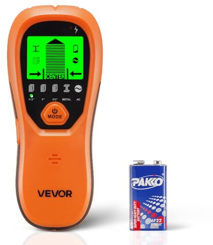 VEVOR Detector Electrónico de Vigas de Pared 5 en 1, con Sensor Inteligente, Pantalla LCD y Alarma Sonora a Detectar Vigas de Madera y Metálicas, Cables Eléctricos, Naranja, 170 x 72 x 37 mm