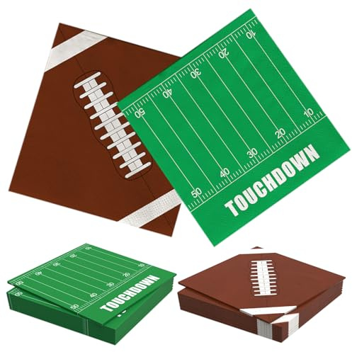 Football Paper Napkins Party Decorations - 40 Pack, 6.5 Inch 3-Ply Disposable Napkin with 20 Football Pattern & 20 Field Design, Game day Table Decor for Luncheon, Dinner, Dessert, Cocktail, Birthday