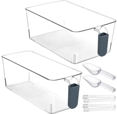 2 Pcs Ice Bin with Scoop and Tong, Ice Bucket with Pull-Out Handle for Freezer, 2 Sizes Clear Plastic Ice Container for DIY Drink Summer Party, 12.2 x 6.9 x 4.3 in, 12.2 x 4.9 x 4.3 in, Dark Blue