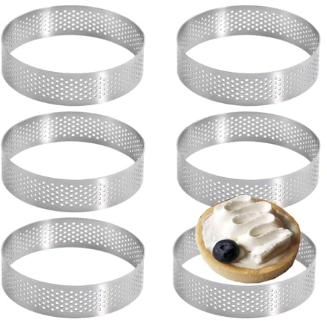 YUVKIN 6 Pezzi Anelli per Torte in Acciaio Inox, Resistenti al Calore, Perforati, Forma Rotonda, per Dolci e Torte (8 cm)
