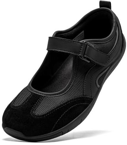 HOBIBEAR Zapatos planos Mary Jane para mujer, zapatos planos con puntera ancha, cómodos para caminar, Todo negro., 40 EU
