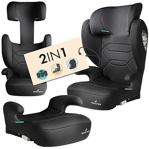 WALSER Seggiolino auto Premium Numa, rialzo bambino 2in1 ISOFIX schienale rimovibile + poggiatesta regolabile 3-8 anni 100-150 cm ultima normativa ECE R 129, rialzo auto nero