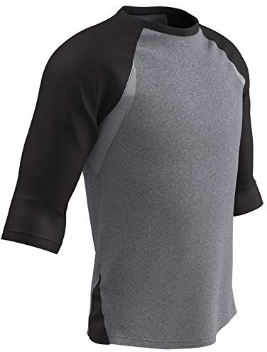 CHAMPRO Unisex Barn extra INNINGS 3/4 baseballtröja S grå, svart ärm ungdom T