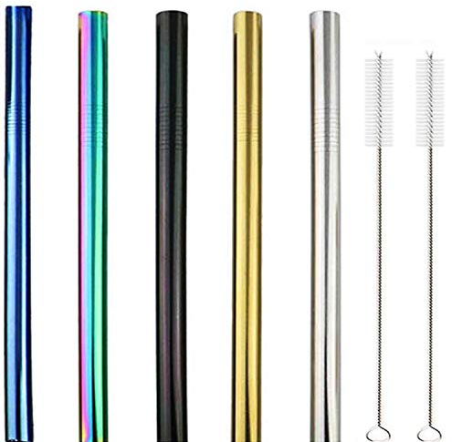 12pcs /Set Stainless Steel Straws Reusable 2 Cleaning Brush ，Metal Straw for Smoothie, Milkshake, Cocktail and Hot Drinks (A)