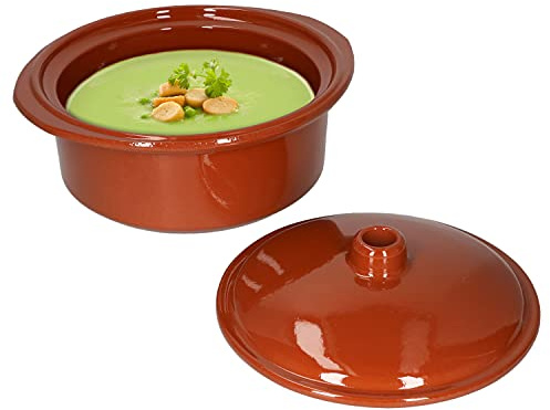 MamboCat Tontopf mit Deckel zum Kochen 1,6 Liter I runder Schmortopf backofengeeignet Keramik I Ton-Kochtopf mit 2 Griffen I Bräter Cocotte Auflaufform I keramische Grillschale I Mittelalter Geschirr