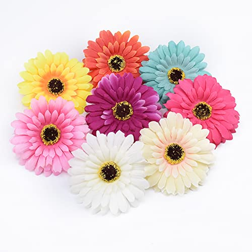 Alpertie 50 Stück künstliche Blütenköpfe in Bulk, künstliche Gänseblümchen-Köpfe, Gerbera-Blumenkopf für Bastelarbeiten, Zuhause, Hochzeitsdekoration, DIY-Kranz, Dekoration (8 Farben gemischt)