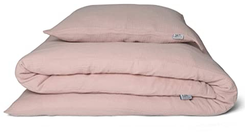 hutch&putch Premium Musselin-Bettwäsche - Bettwäsche Set - 100% Bio Baumwolle - Deckenbezug & Kissenbezug - atmungsaktiv - 4 Jahreszeiten (Blush, 135 x 200 + 80 x 80 cm)