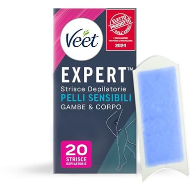 Veet Expert Strisce Corpo e Gambe Pelli Sensibili, 20 strisce