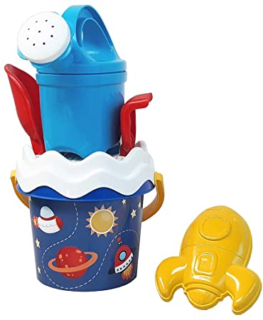 Space Baby Eimergarnitur, Sandspielzeug, 6 Teile, Eimer, Sieb, Sandform, Schaufel, Rechen, Gießer, 11cm, D:14cm, ab 10 Monate
