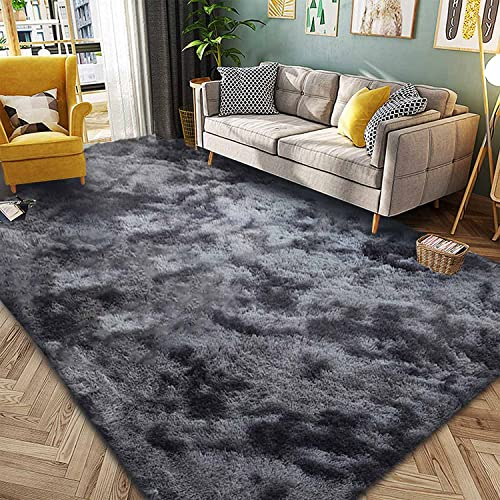 JURLEA Teppich moderner Flauschiger Hochflorteppich für Wohnzimmer weicher Rutschfester Teppich für Schlafzimmer Spielzimmer Moderne Heimdekoration (Schwarzgrau, 250 x 300 cm)
