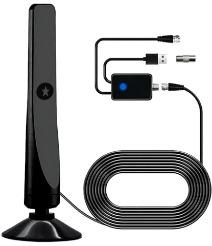 DVB-T/DVB-T2 Interne TV-Antenne, HDTV-Antenne, tragbar, digital, verstärkt mit Signalverstärker, unterstützt 4K 1080P, VHF UHF, kostenlose kanäle, für Home Smart TV, lokale TV-Kanäle, 3m Koaxialkabel