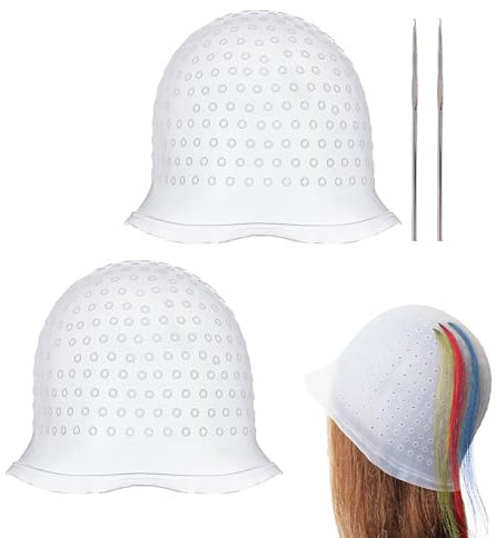 UILYNIU 4 Pezzi Cuffia per Meches Cuffia Per Capelli Per Meches, Cappello Colorante con 2 Gancio Aghi, Cappucci In Silicone Per Tinture, Strumento per Lo Styling, Meches Capelli per Ragazze (Bianco)