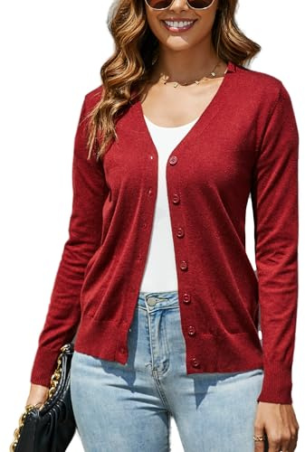 Dosieyeo Cardigan à manches longues et col en V pour femme avec boutons - Doux et léger - Pour l'automne
