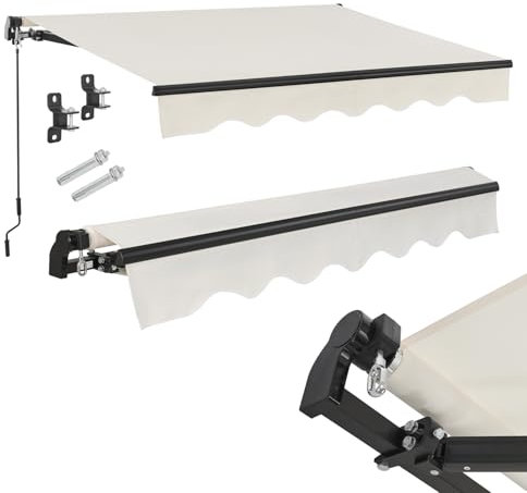 Juskys Store Banne à Bras Articulés 400x300 cm, UV40+, Déperlant, avec Manivelle, Longueur & Inclinaison Réglables, Terrasse, Balcon - Beige