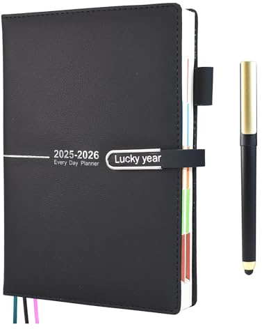 Academic Diary 2025-2026, 13 Month 2025-2026 Diary A5 Page A Day from Aug 2025 to Aug 2026, Daily Planner With Monthly Tabs and Colorful Side Panels,Pen, Pen Loop，Inner Pocket,6.7 × 8.5(Black)