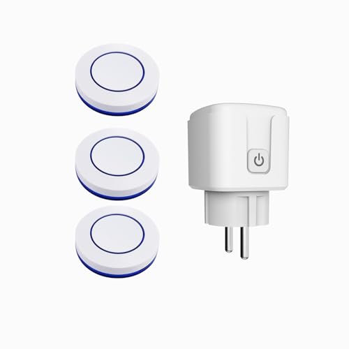 HYHIOTS Prise Telecommande Sans Fil, Prise Connectée Extérieure RF433 MHz émetteur Radio Émetteur + Récepteur Commande Sans Fil 100m, 3500W Max Commutateur Sans Fils (3 interrupteur 1 récepteur)