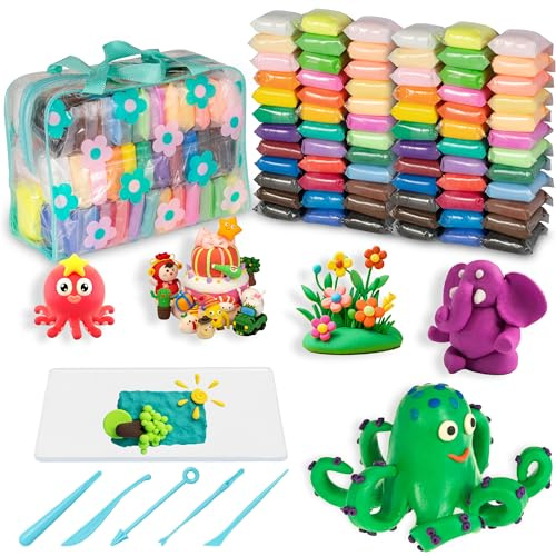 RUACDIQ Set di Pasta modellabile, Set Iniziale di plastilina, 72 Colori di plastilina Magica Che Si asciuga all'Aria per Bambini, Regalo in Argilla polimerica per Bambini e Bambine dai 3 ai 12 Anni