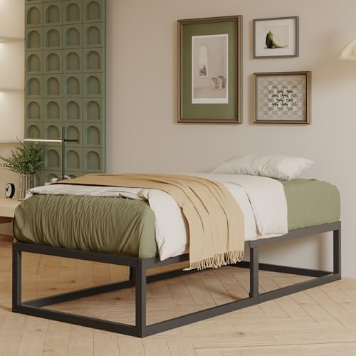 EMODA Struttura Letto Singolo 80 x 190 alta 36 cm con supporto a doghe in acciaio, Struttura Letto in Metallo Resistente Piattaforma, Silenziosa, Facile Montaggio, Nero