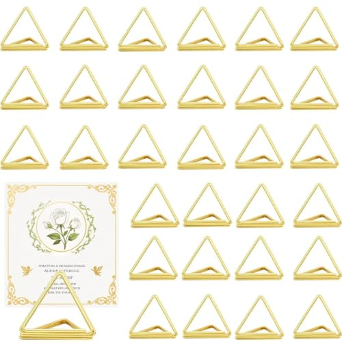 BAUCH Segnaposto 30 pezzi portacarte triangolo oro verticale, organizer documenti per ufficio, ideale per compleanno e eventi, pratico e elegante per tenere in ordine biglietti e carte