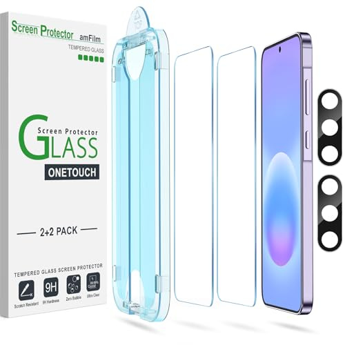 amFilm Auto-Alignment OneTouch för Samsung Galaxy A57 6,7 tum skärmskydd | Kameraskyddsglas – 9H+ Härdat Glas med Självjustering, 30 Sekunders Enkel Installation, Bubbelfri, HD Klarhet [2+2 pack]