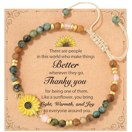 Bracelet en malachite tournesol pour femme - Pour la positivité, la force et l'amour - Pour anniversaire, Noël ou comme remerciement - Bracelet inscriptible pour amis et collègues, taille unique