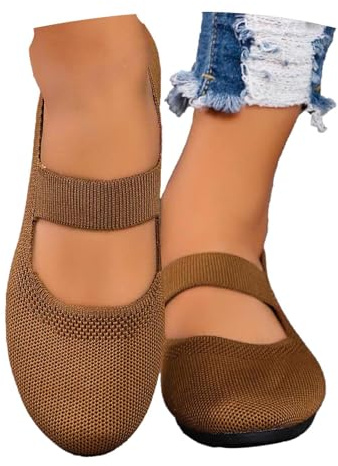 Sobzia Ballerine Donna Eleganti Scarpe Comode Chiuse da Camminata Ballerina con Tacco Basse da Ballo Pianta Larga Mocassini Sneakers Casual Slip on Estive Marrone 39