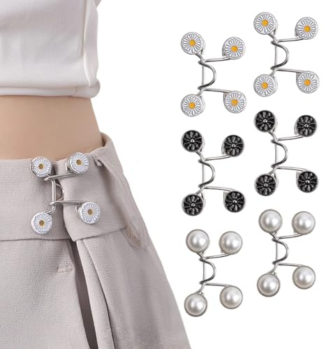 HotoPink 6 Pairs Waist Clips for Tighten Pants, Detachable Jeans Tighten Buttons Pins, Adjustable Pant Waist Buttons for Loose Jeans, Skirts, Sleeves, Sweaters Clothing Accessories
