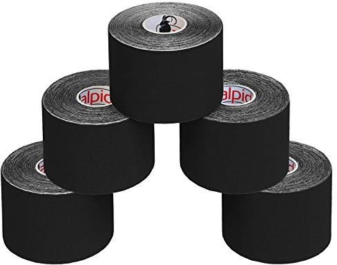 ALPIDEX 5 Rollen Kinesiologie Tape 5m x 5cm Viele Farben Anwendungsbroschüre Elastisch Wasserfest Hautfreundlich Physio Muskel Tape Set, Farbe:schwarz