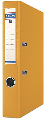 DONAU 3955001PL-11 Premium Ordner A4/50 mm Gelb Kunststoffbezug PP/Papier Schlitzordner, Büroordner, Aktenordner Metall Kantenschutz Metallgefasstes Griffloch Hebelmechanik Einsteckrückenschild