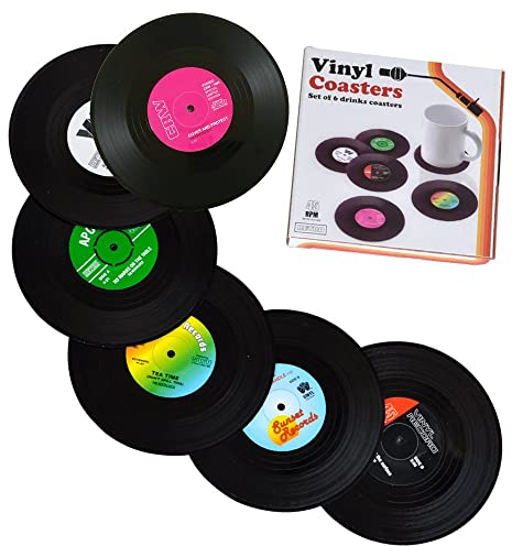 6pcs Solid Retro CD Record Vinyl Coasters Mat for Home/Bar Coffee Tea Drink Use Insulate&protect furniture