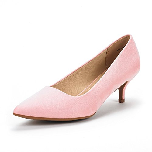 DREAM PAIRS Women's Kitten Heels Pointed Toe Dress Court Shoes Moda,Size 5.5,Pink/Suede,Moda