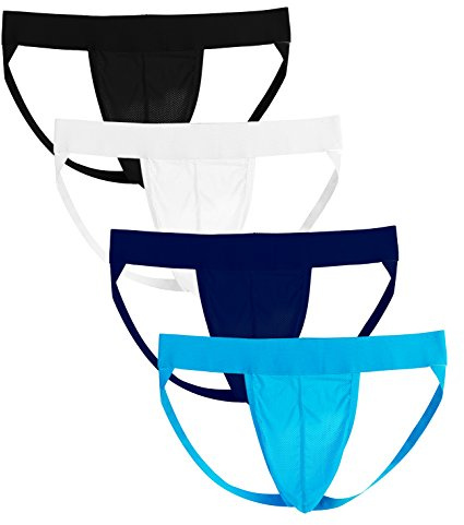 Summer Code Homme Suspensoir Jockstrap String - Lot de 4 - NOIR/BLANC/BLEU FONCE/BLEU CLAIR - Taille M