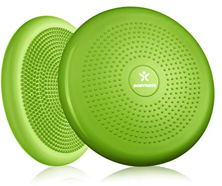 BODYMATE Cuscino propriocettivo gonfiabile per equilibrio comprensivo di Pompa - cuscino con rilievi, core training, fitness, allenamento di coordinazione e della schiena - Verde Ø 34cm