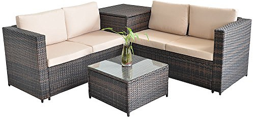 XXL Asiento Grupo Jardín ratán Lounge Juego Asiento – Muebles de Jardín Asiento esquina