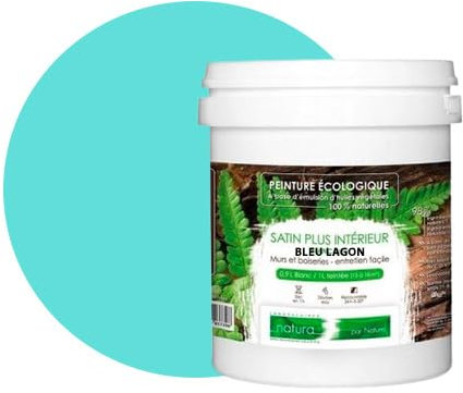 BOX DECO COULEURS Peinture naturelle écologique aspect Satin NATURA - Tassili - Murale intérieur 1 L - 18 m² (Bleu Lagon)