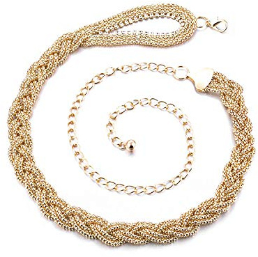 WedDecor Multi Strand Mesh Chain Woman’s Belt, Rhinestone Loop Buckle, Adjustable Metal Waist Belt for Women, Stylish Dress Waistband for Gowns, Skirts, Formal Wear & Party Looks - Gold