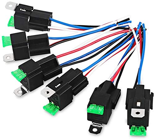 DollaTek 6Pcs 12V 30A Cablaggio Interruttore relè Fusibile Fusibile Lama ATO/ATC, relè elettrici automobilistici SPST a 4 Pin con Cavi 14 AWG per Servizio Pesante