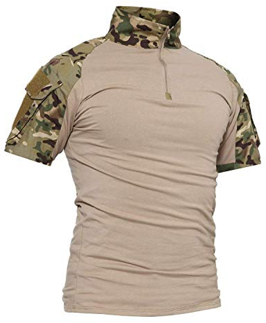 LiliChan Chemise Tactique à Manches Courtes pour Hommes - Militaire d'Extérieur de Combat avec Fermeture Éclair (X-Large, CP Camouflage)