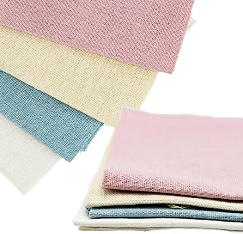 4 Pcs Natural Embroidery Fabric Linen Cotton Cross Stitch Fabric, 50x50cm, 4 Colors, for Making Garment Craft Needle Embroidery and DIY Decoration
