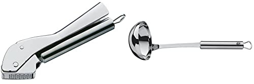 WMF Profi Plus Knoblauchpresse 17,5 cm, Cromargan Edelstahl, spülmaschinengeeignet & Profi Plus Suppenkelle 30 cm, Saucen-/ Schöpflöffel, Cromargan Edelstahl teilmattiert, spülmaschinengeeignet