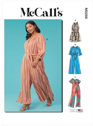 McCalls M8288B5 Misses' and Women's Romper, Jumpsuits and Sash Sewing Pattern Kit, Design Code M8288, Sizes 8-10-12-14-16