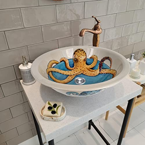 Bathroom Vessel Octopus Sink, Ceramic Countertop Basin, Washing Bowl, Vanity Countertop Sink, Washbasin, Bathroom Remodeling, Lavatory