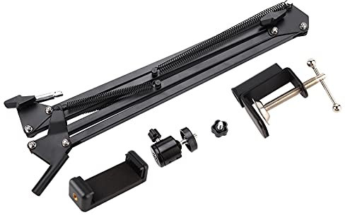 Joyzan Phone Mount Stand, Desktop Holder Arm Clamp Clip Lazy Cellphone Gooseneck Tabletop Tripod Flexible Mobile Phones Articulating Stabilizer for Bed Frame Headboard Bedside Table Desk Coffee,Black