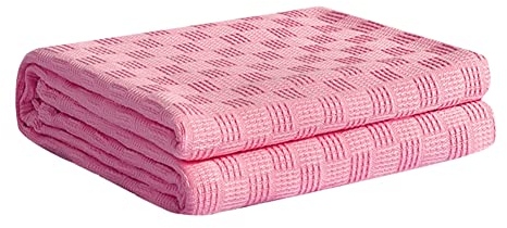 Tagesdecke in Waffeloptik 150 x 200cm | 100% Baumwolle | Waffelpique Sommerdecke | Baumwolldecke als Bett-Überwurf, Couch-Überwurf, | Sofadecke Wolldecke Wohndecke, Rosa