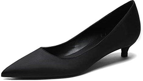 Pointed Toe Heels for Women Satin Women's Pumps with Kitten Heel Slip On Womens Shoes for Wedding Party Holiday Black 7.5 UK