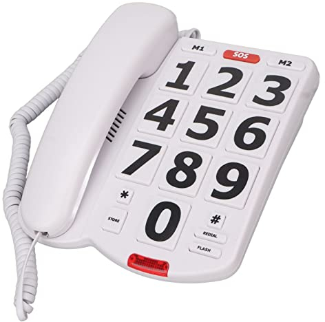 Großes Tastentelefon für Senioren, Schnurgebundenes Festnetztelefon für das Büro zu Hause, Einfaches Klassisches Festnetztelefon mit Einstellbarer Lautstärke für Senioren, weiß
