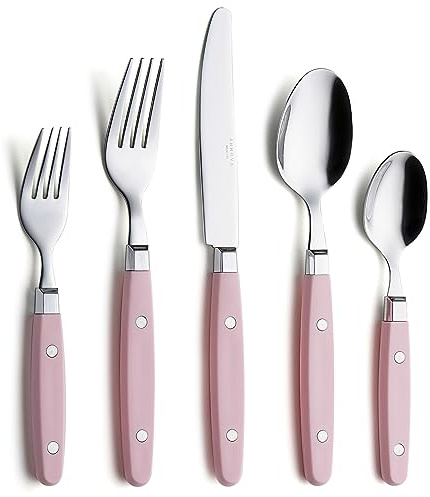 ANNOVA Juego de Cubiertos 20 Piezas Acero Inoxidable Mango de Color con Remache/Cubiertos Estilo Retro (Light Pink, 20 Pieces)