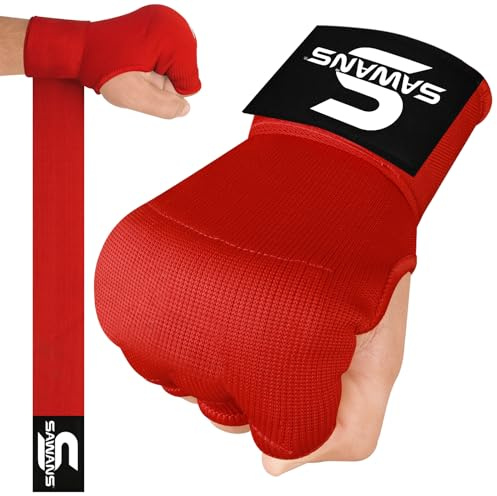 SAWANS Boxning handwraps inre handskar för handskydd långa handledsremmar elastiska, vadderade kampsport stridshandskar boxningssäck träning gel vantar muay thai MMA