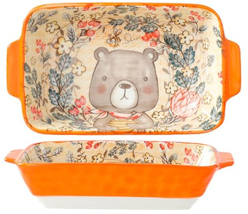 XNSHUN Auflaufform Klein Aus Keramik, Auflaufform Keramik Rechteckig, Backform Ofenform Mit Keramikgriffen, Ideal Fur Souffle Creme Brulee Lasagne Tiramisu Pudding, Mikrowellenfest (Bär)